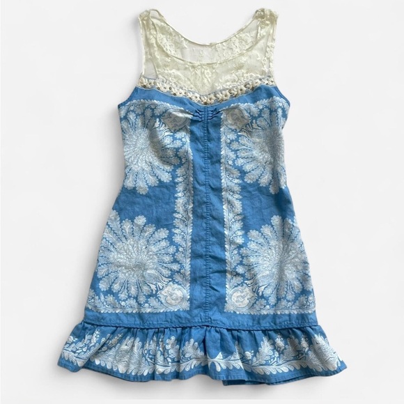 Free people bandanna blue lace beaded mini dress size 2 vintage - Picture 1 of 6